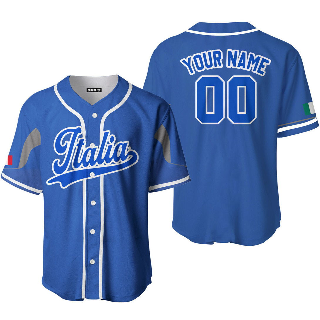 Italia Blue White Custom Name Baseball Jerseys For Men & Women