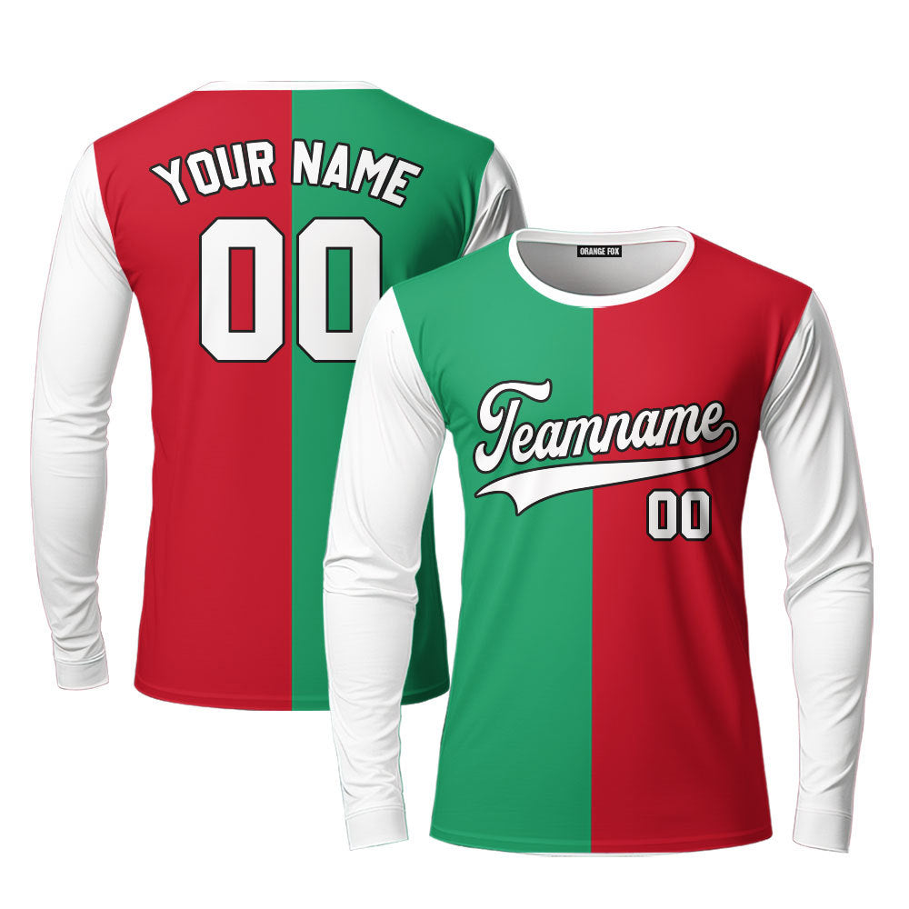 Italia Flag Green White Custom Long Sleeve T-Shirt For Men & Women