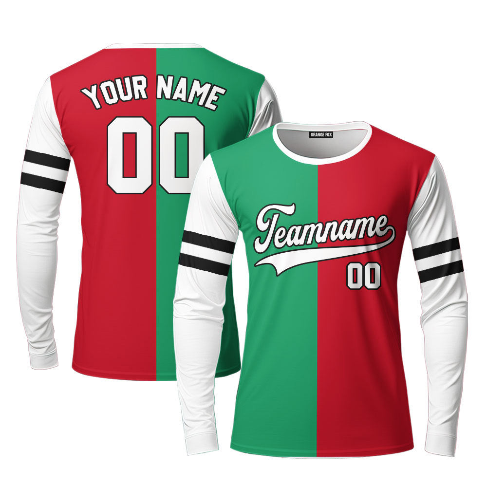 Italia Flag Green White Custom Long Sleeve T-Shirt For Men & Women