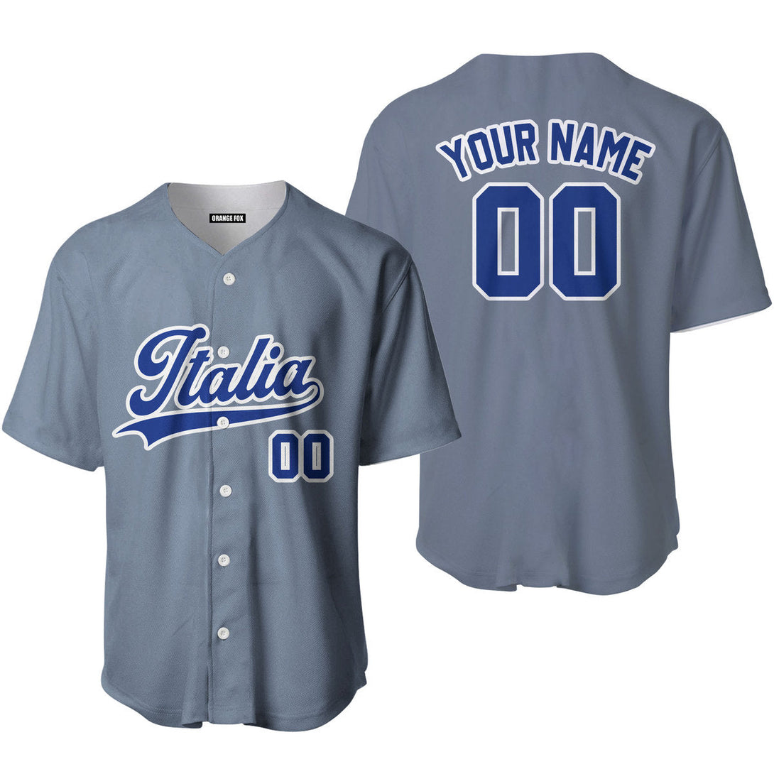 Italia Grey Blue White Custom Name Baseball Jerseys For Men & Women