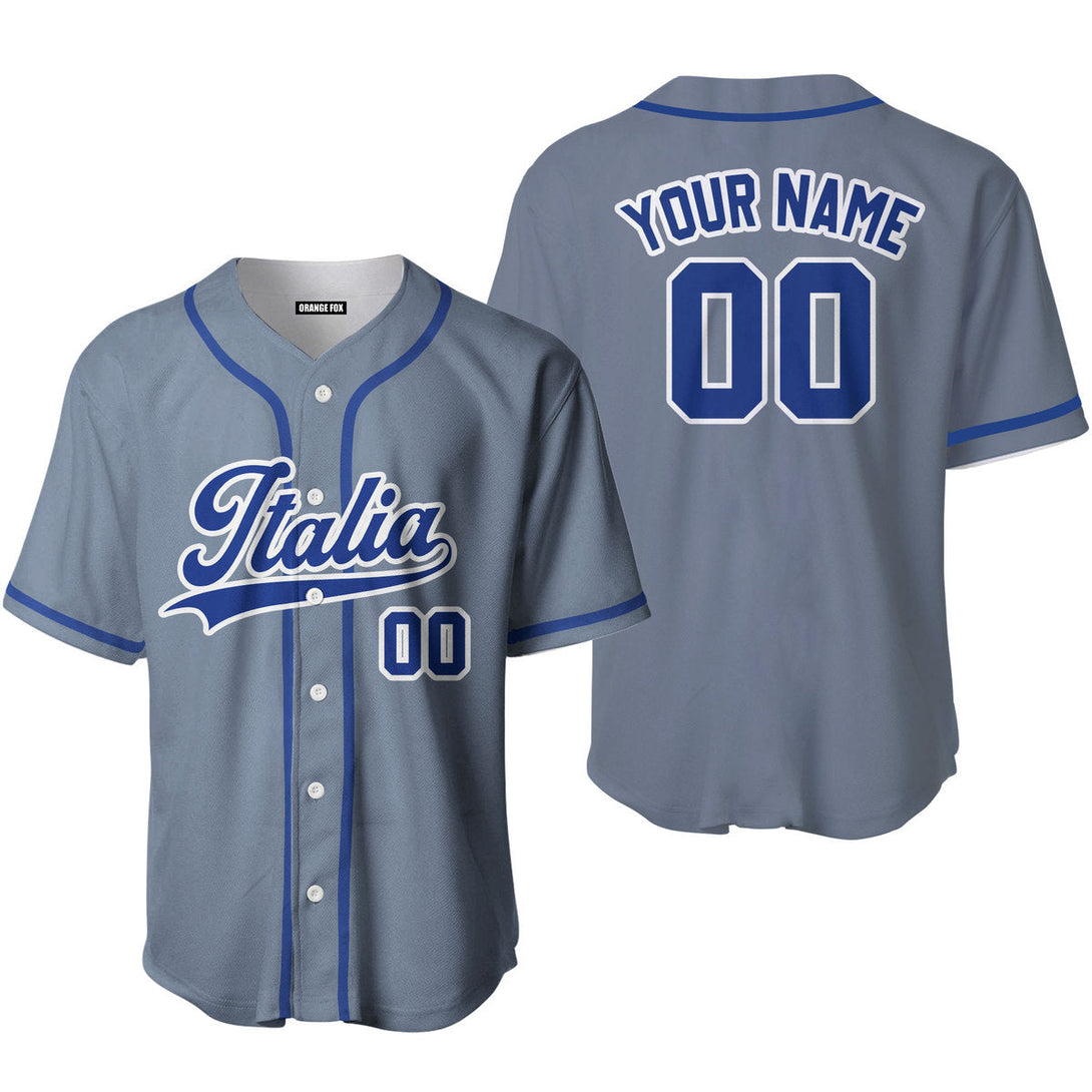 Italia Grey Blue White Custom Name Baseball Jerseys For Men & Women