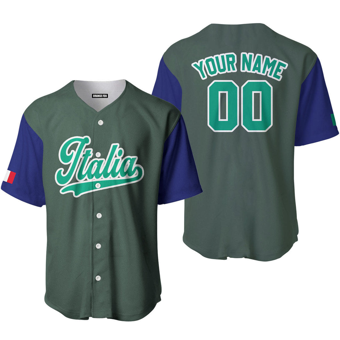 Italia Grey Green White Custom Name Baseball Jerseys For Men & Women