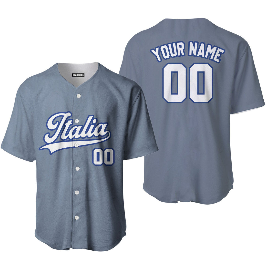 Italia Grey White Blue Custom Name Baseball Jerseys For Men & Women