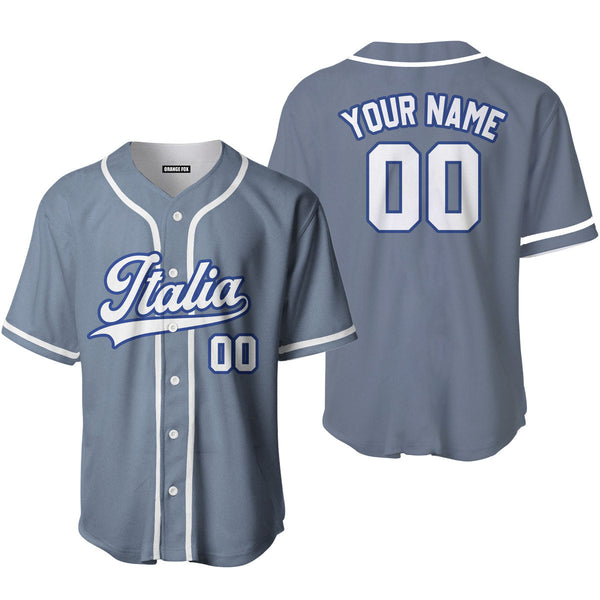 Italia Grey White Blue Custom Name Baseball Jerseys For Men & Women