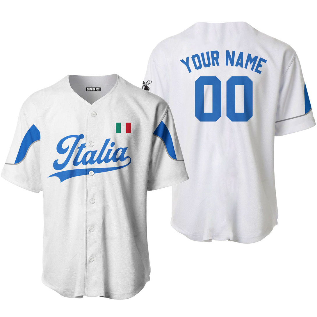 Italia White Blue Custom Name Baseball Jerseys For Men & Women