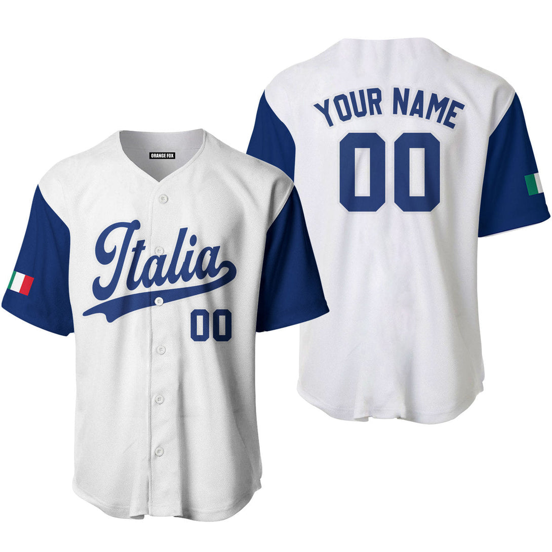 Italia White Blue Custom Name Baseball Jerseys For Men & Women