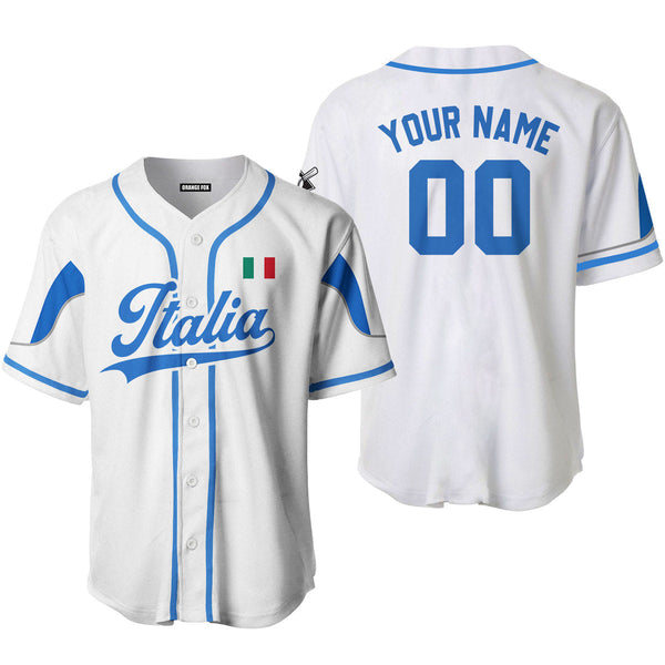 Italia White Blue Custom Name Baseball Jerseys For Men & Women