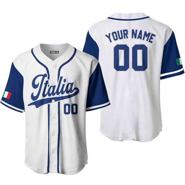 Italia White Blue Custom Name Baseball Jerseys For Men & Women