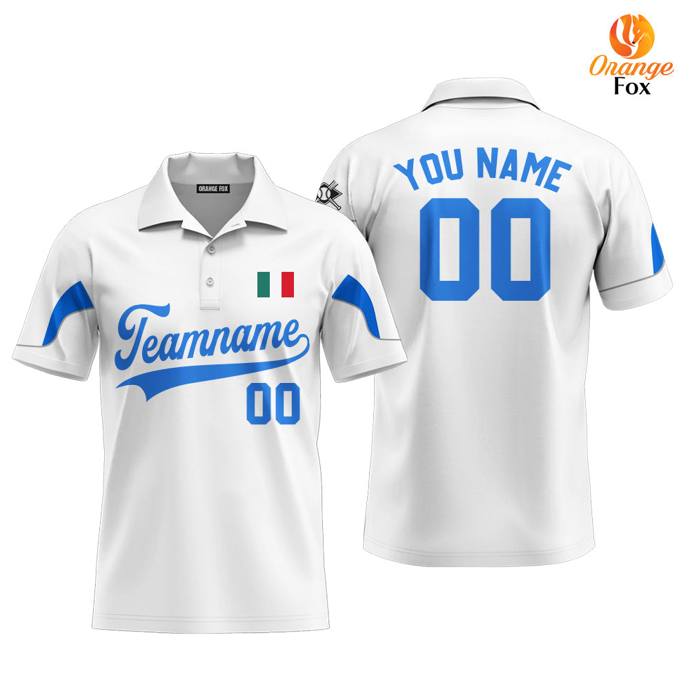 Italia White Blue Custom Polo Shirt For Men