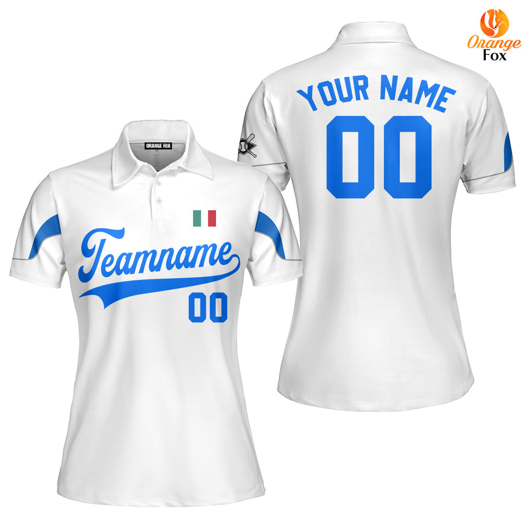 Italia White Blue Custom Polo Shirt For Women