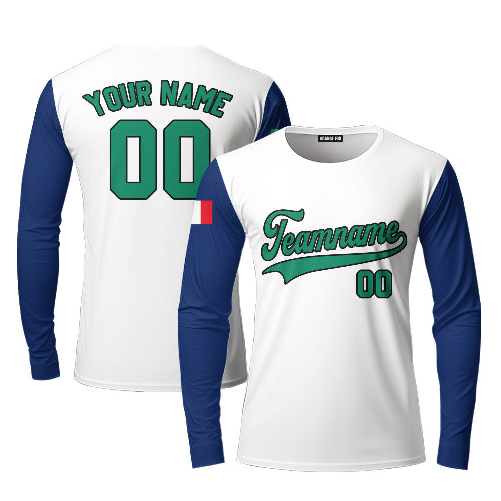 Italia White Green Black Custom Long Sleeve T-Shirt For Men & Women