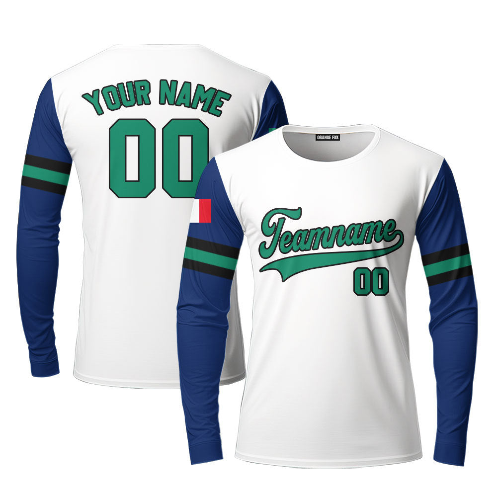 Italia White Green Black Custom Long Sleeve T-Shirt For Men & Women