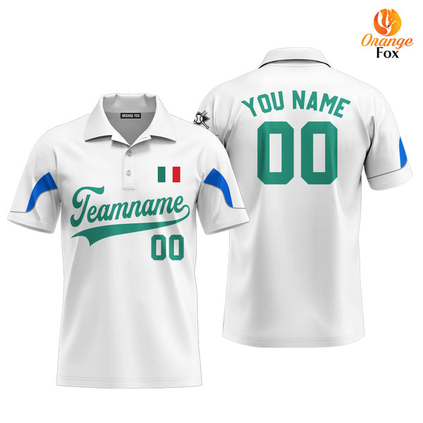 Italia White Green Custom Polo Shirt For Men