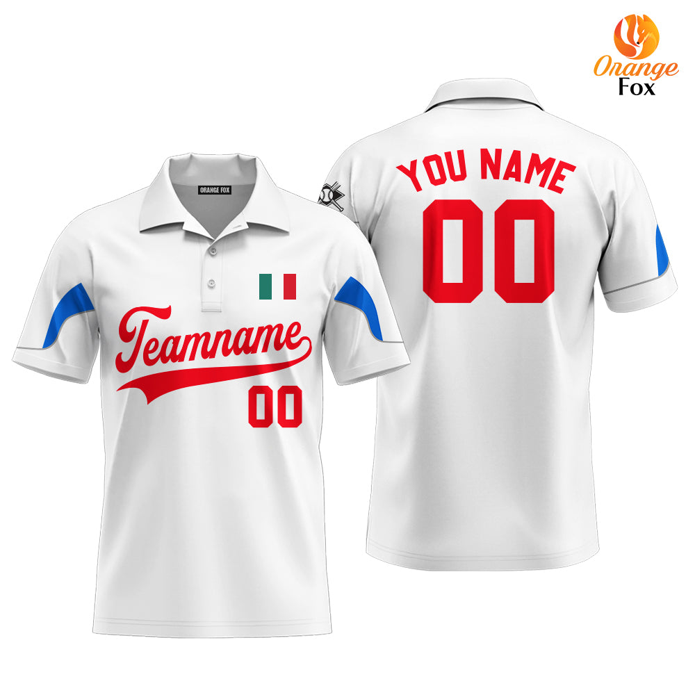 Italia White Red Custom Polo Shirt For Men