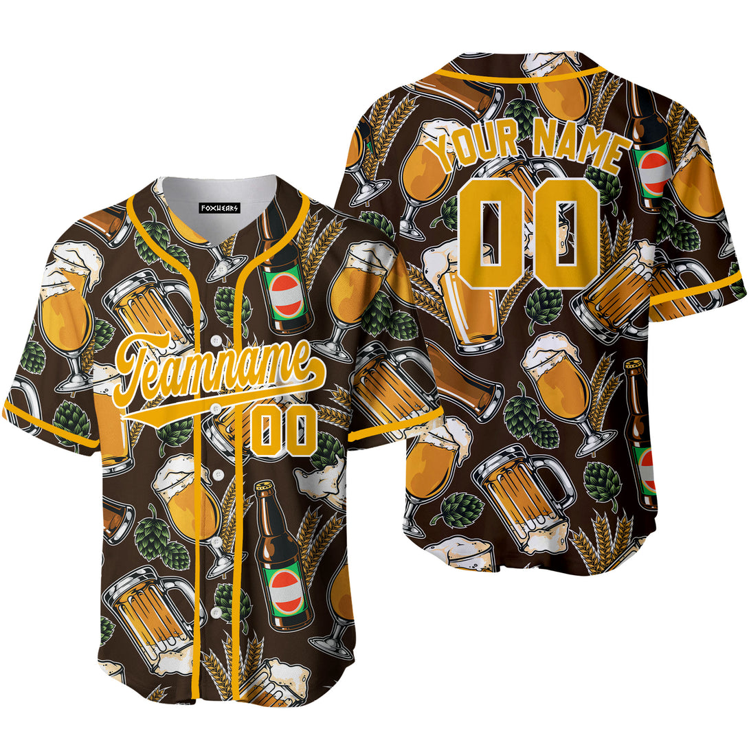 Custom Black Yellow-White Vintage Beer Pattern Baseball Jersey