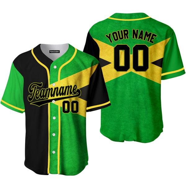 Custom Jamaica Flag Black Yellow Baseball Jersey