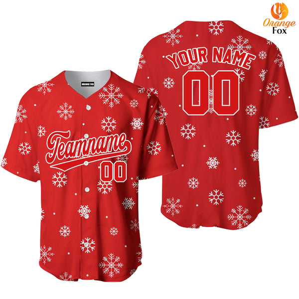 Red Christmas Snowflakes Custom Baseball Jersey