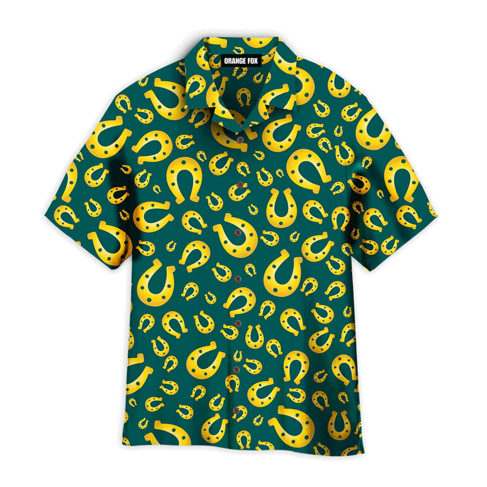 Kentucky Derby Day Lucky Horseshoe Dark Green Hawaiian Shirt For Men And Women WH1152