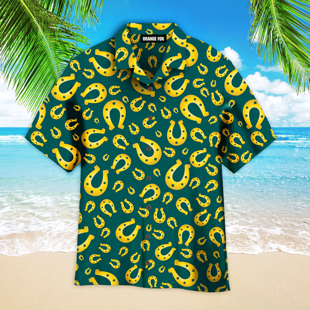 Kentucky Derby Day Lucky Horseshoe Dark Green Hawaiian Shirt For Men And Women WH1152