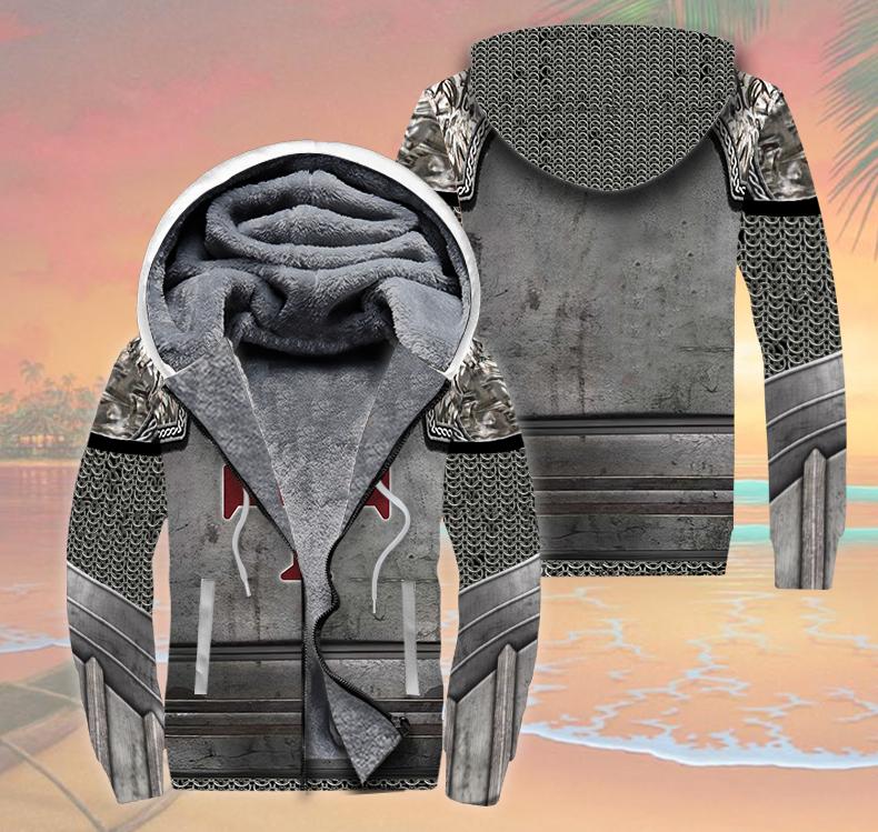 Knight Templar Gray Fleece Zip Hoodie For Men & Women