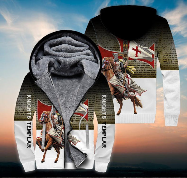 Knights Templar On Horseback Fleece Zip Hoodie For Men & Women