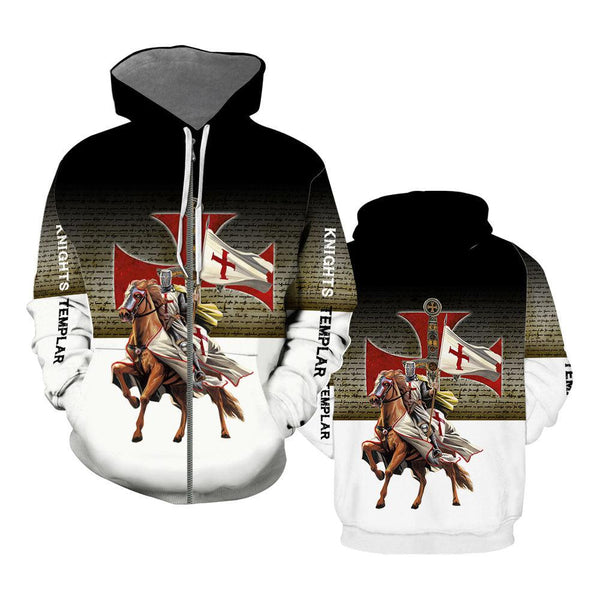 Knights Templar On Horseback Zip Up Hoodie For Men & Women