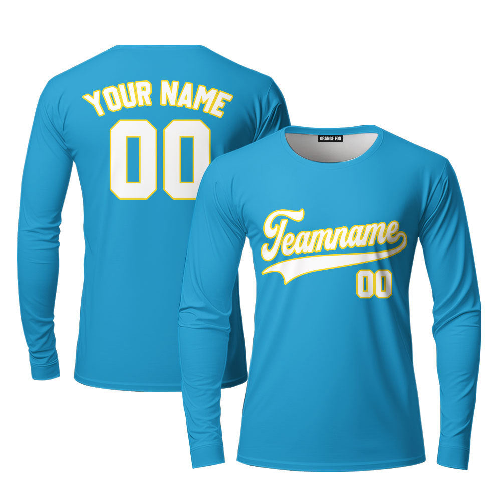 Custom Blue Gold - White Custom Long Sleeve T-Shirt For Men & Women