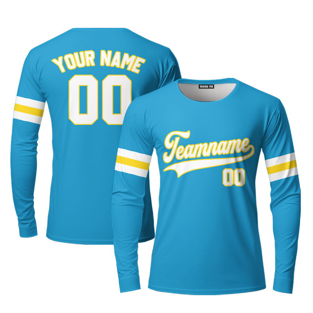 Custom Blue Gold - White Custom Long Sleeve T-Shirt For Men & Women