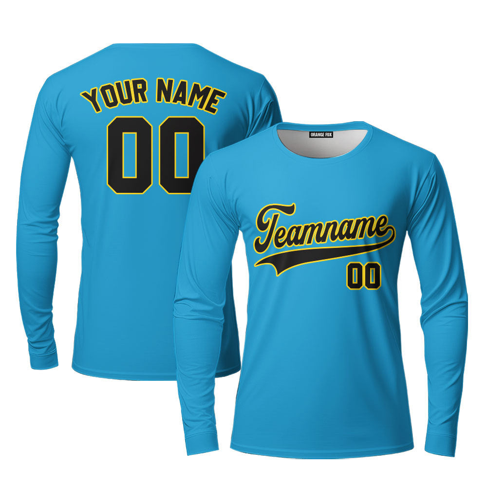 Custom Blue Black Custom Long Sleeve T-Shirt For Men & Women