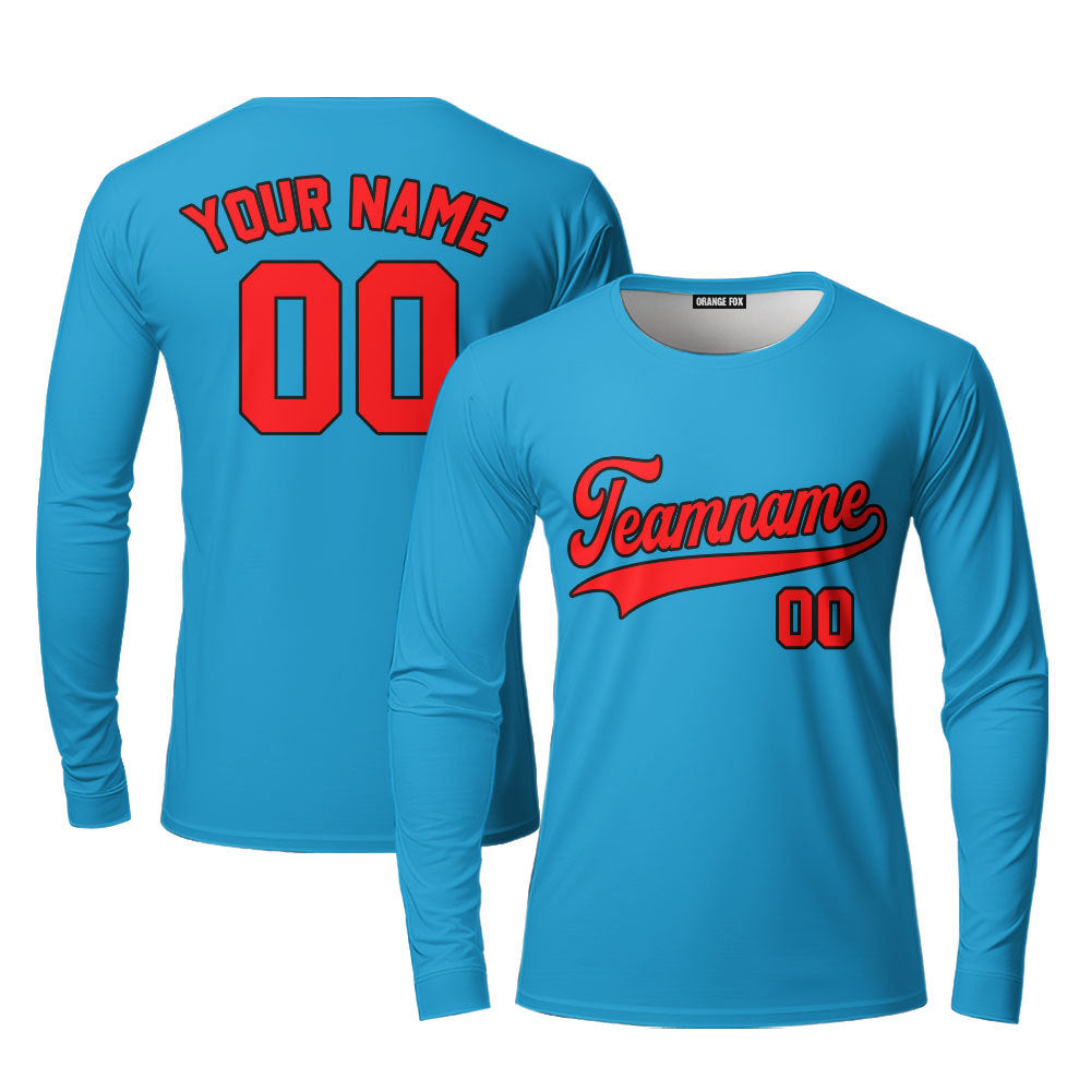 Custom Blue Red Custom Long Sleeve T-Shirt For Men & Women