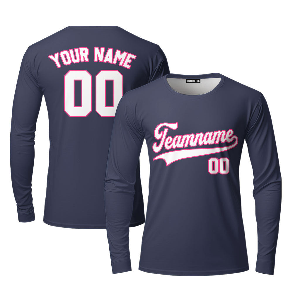 Custom Navy Yellow Pink Custom Long Sleeve T-Shirt For Men & Women