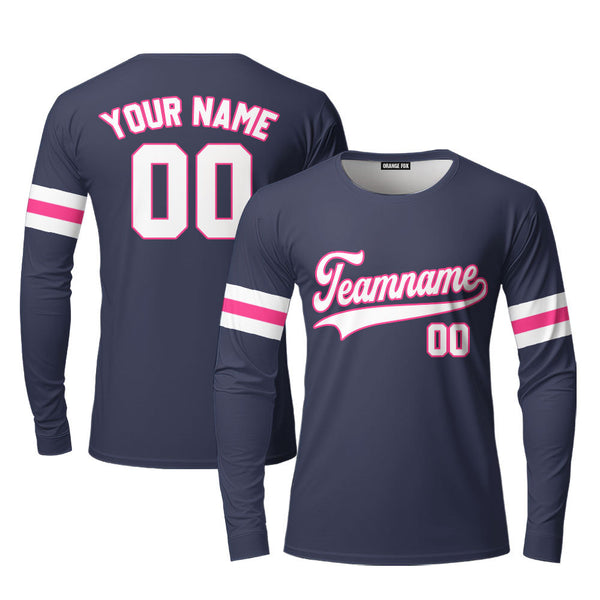 Custom Navy Yellow Pink Custom Long Sleeve T-Shirt For Men & Women