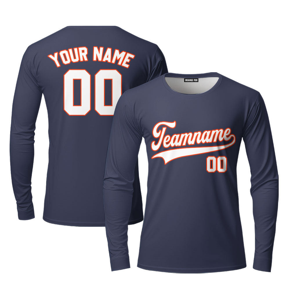 Custom Navy Yellow Orange Custom Long Sleeve T-Shirt For Men & Women