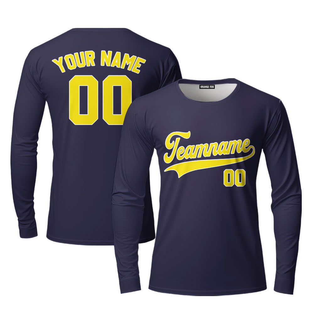 Custom Navy Yellow White Custom Long Sleeve T-Shirt For Men & Women