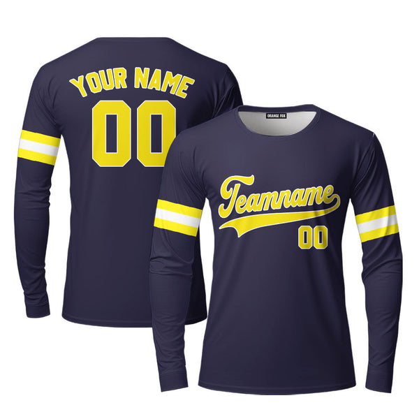 Custom Navy Yellow White Custom Long Sleeve T-Shirt For Men & Women