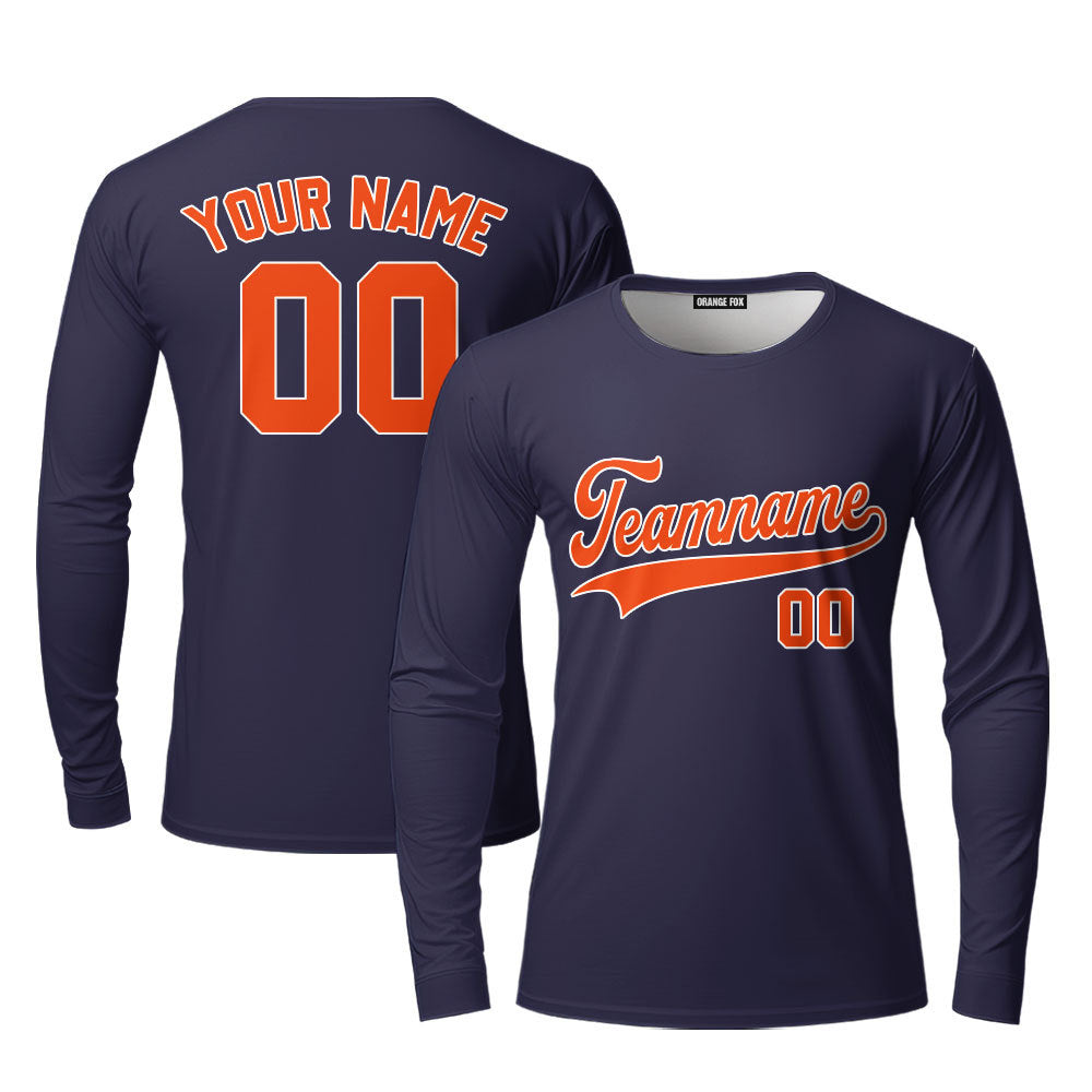 Custom Navy Orange White Custom Long Sleeve T-Shirt For Men & Women