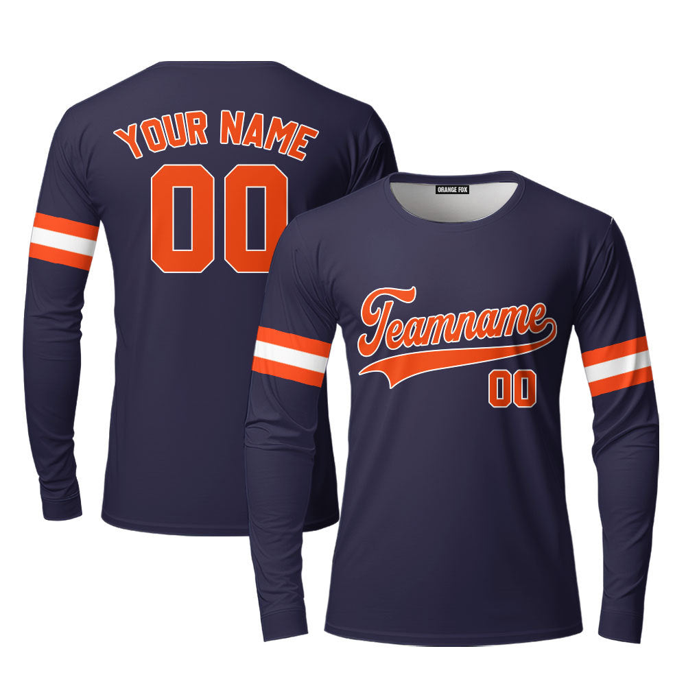 Custom Navy Orange White Custom Long Sleeve T-Shirt For Men & Women