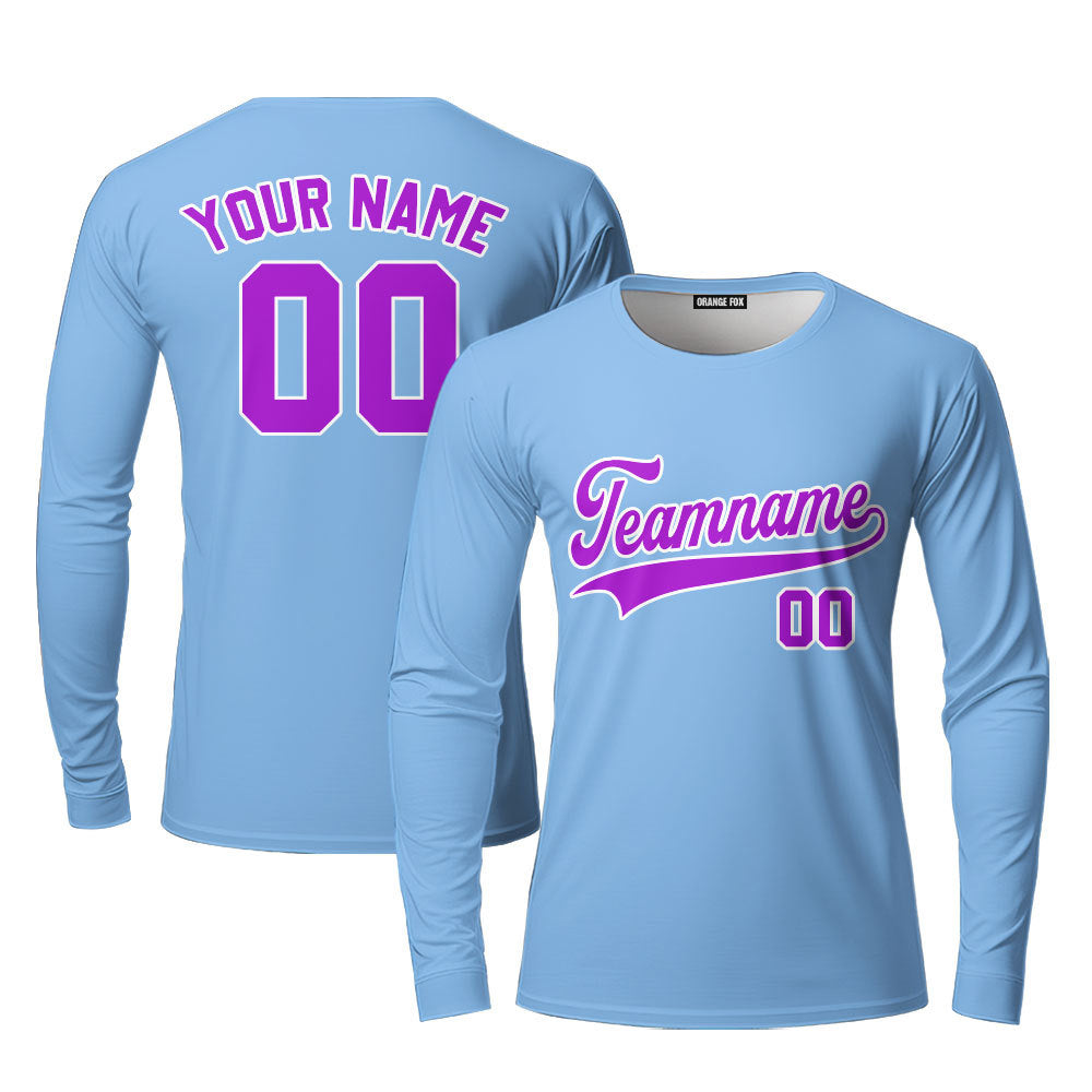 Custom Light Blue Red - White Custom Long Sleeve T-Shirt For Men & Women