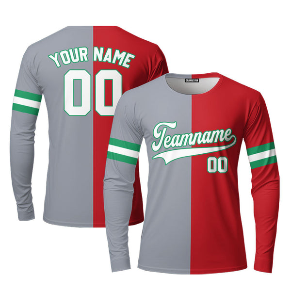 Custom Red Kelly Green Gray Split Fashion Custom Long Sleeve T-Shirt For Men & Women