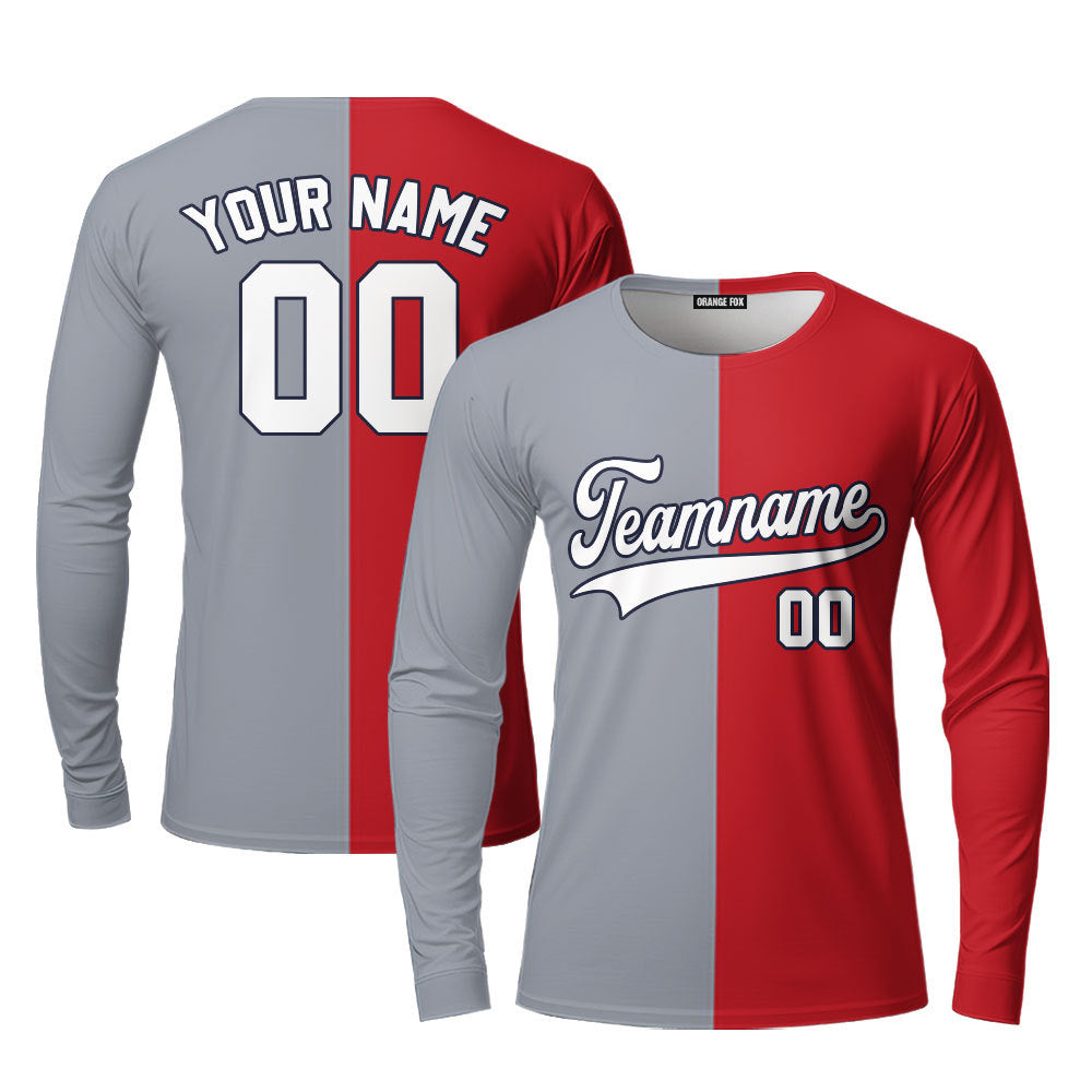 Custom Red Navy Gray Split Fashion Custom Long Sleeve T-Shirt For Men & Women