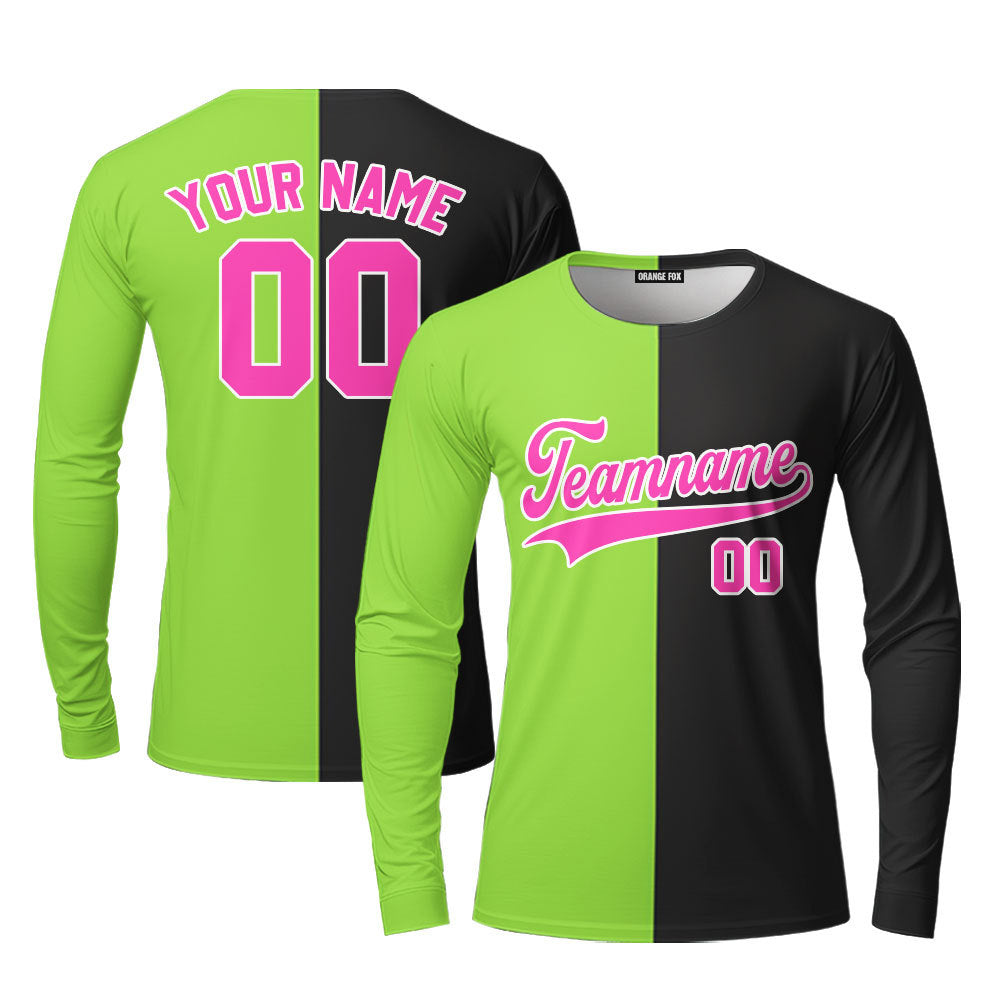 Custom Black Pink Neon Green Split Fashion Custom Long Sleeve T-Shirt For Men & Women