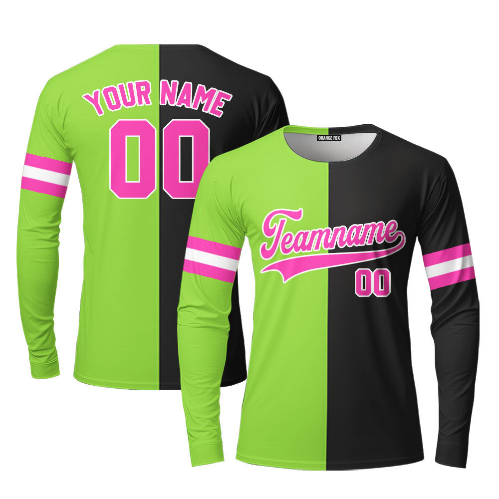 Custom Black Pink Neon Green Split Fashion Custom Long Sleeve T-Shirt For Men & Women