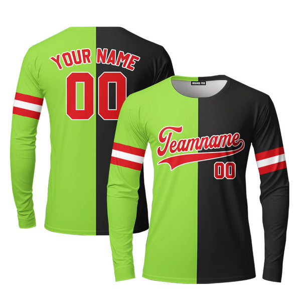 Custom Black Red Neon Green Split Fashion Custom Long Sleeve T-Shirt For Men & Women