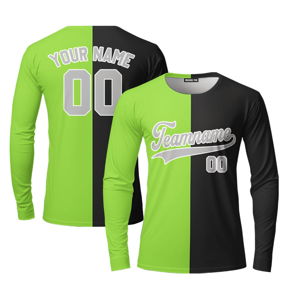 Custom Black Gray Neon Green Split Fashion Custom Long Sleeve T-Shirt For Men & Women