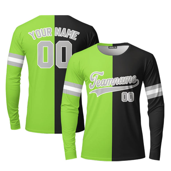 Custom Black Gray Neon Green Split Fashion Custom Long Sleeve T-Shirt For Men & Women