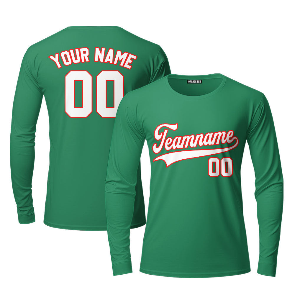 Custom Green And White Gray Custom Long Sleeve T-Shirt For Men & Women