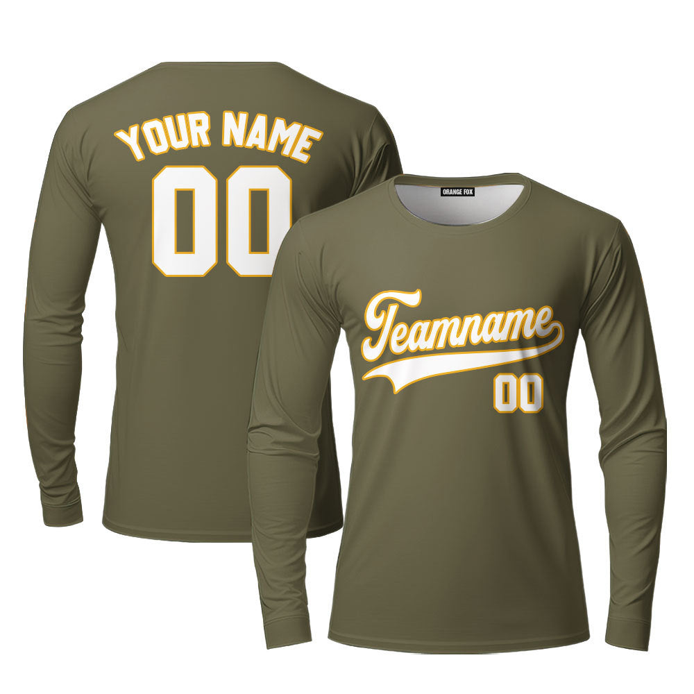 Custom Olive White - Orange Custom Long Sleeve T-Shirt For Men & Women