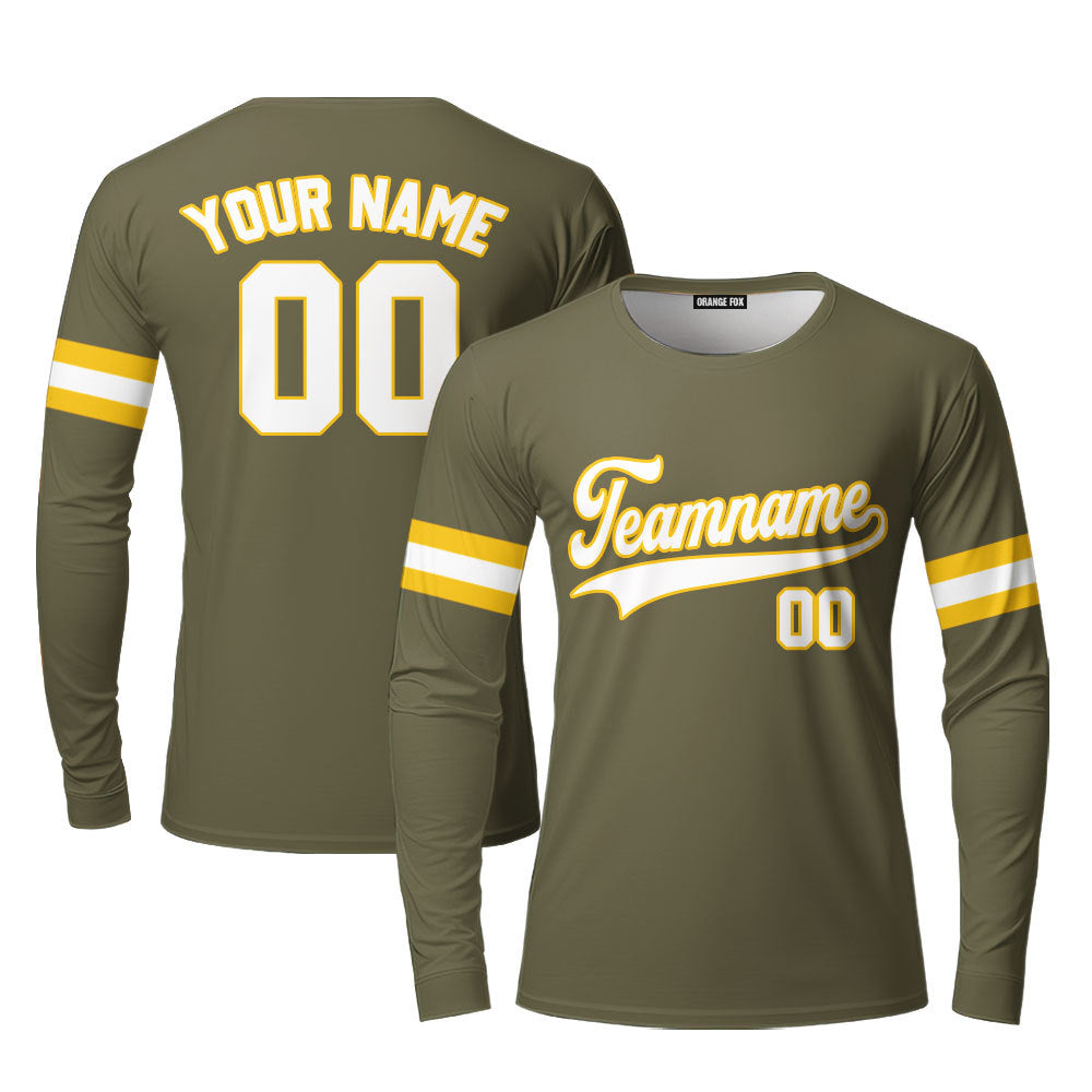 Custom Olive White - Gold Custom Long Sleeve T-Shirt For Men & Women