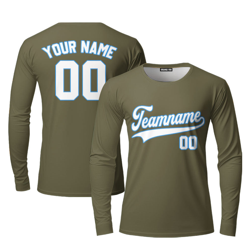 Custom Olive White - Powder Blue Custom Long Sleeve T-Shirt For Men & Women