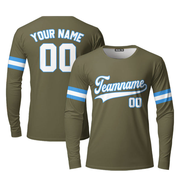 Custom Olive White - Powder Blue Custom Long Sleeve T-Shirt For Men & Women